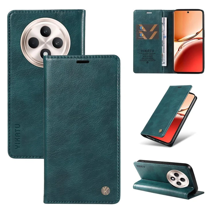 YIKATU YK-006 For Oppo Reno12 F 4G Case Wallet Litchi Grain Leather Phone Cover Magnetic Auto-Absorbed