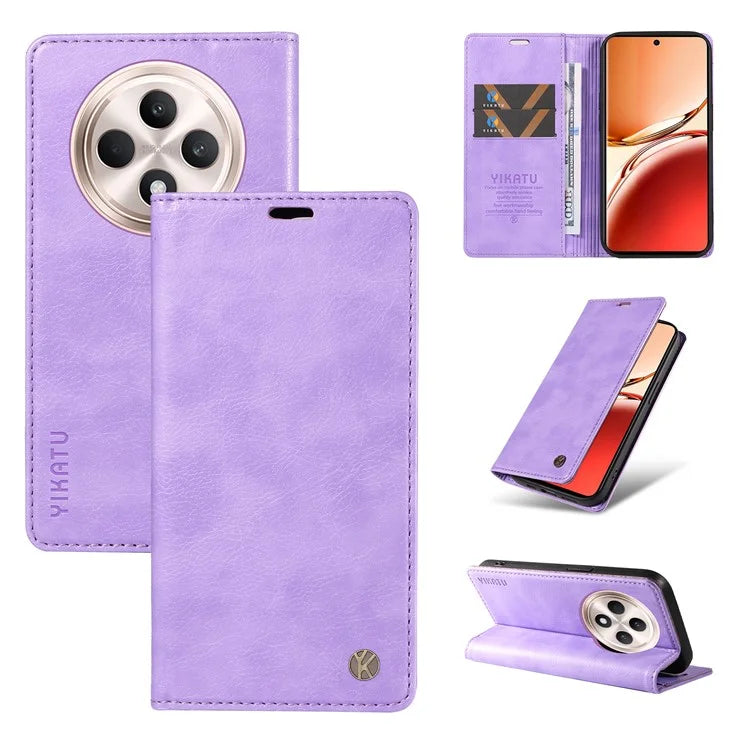YIKATU YK-006 For Oppo Reno12 F 4G Case Wallet Litchi Grain Leather Phone Cover Magnetic Auto-Absorbed