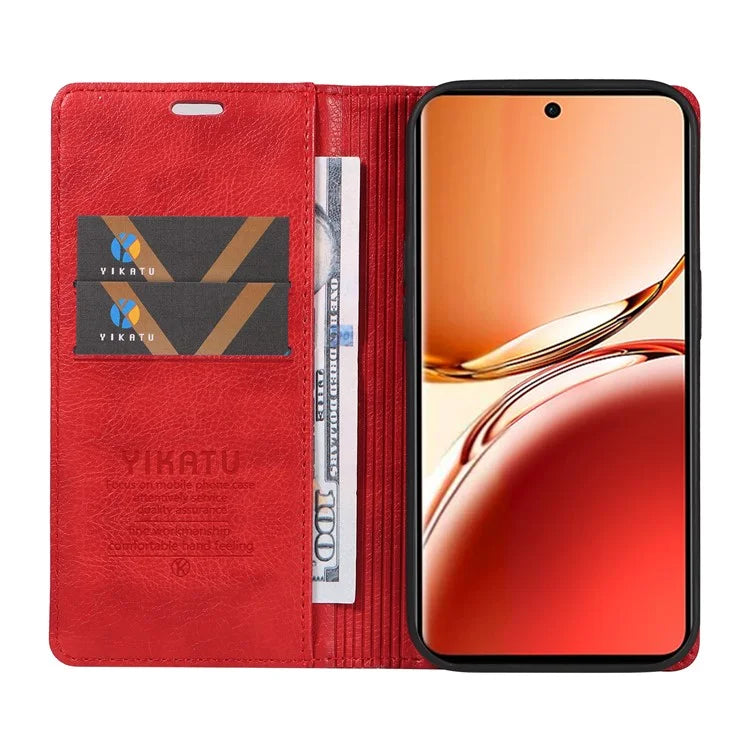 YIKATU YK-006 For Oppo Reno12 F 4G Case Wallet Litchi Grain Leather Phone Cover Magnetic Auto-Absorbed