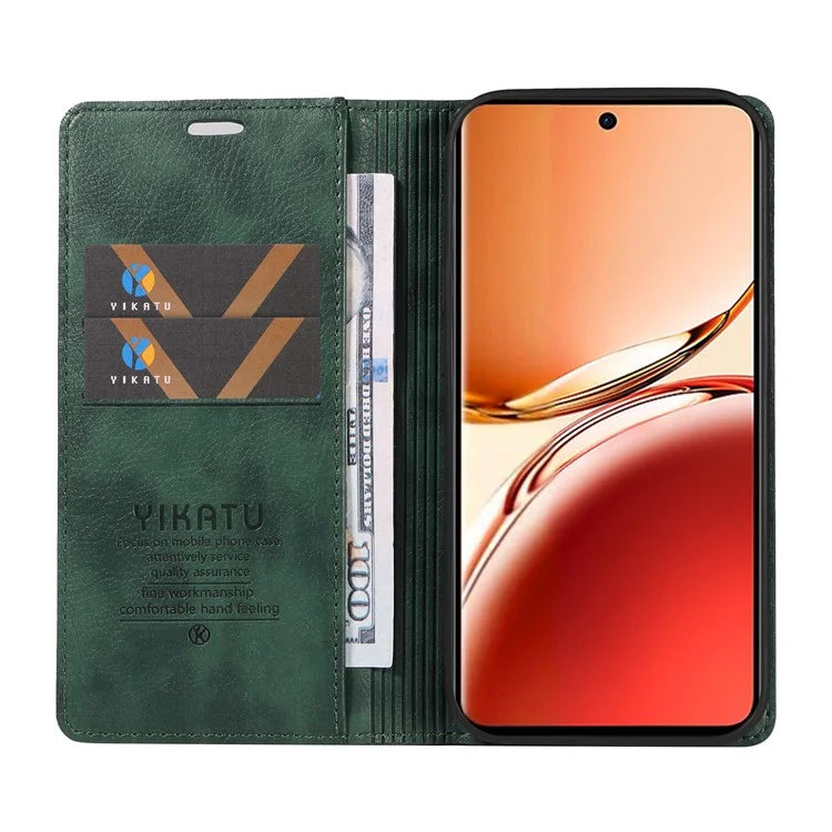 YIKATU YK-006 For Oppo Reno12 F 4G Case Wallet Litchi Grain Leather Phone Cover Magnetic Auto-Absorbed
