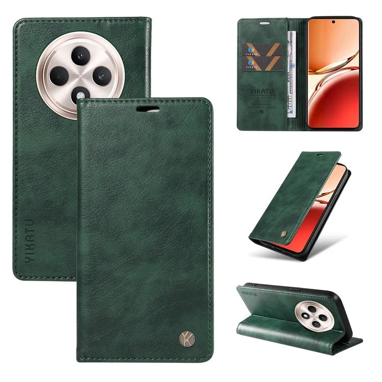YIKATU YK-006 For Oppo Reno12 F 4G Case Wallet Litchi Grain Leather Phone Cover Magnetic Auto-Absorbed