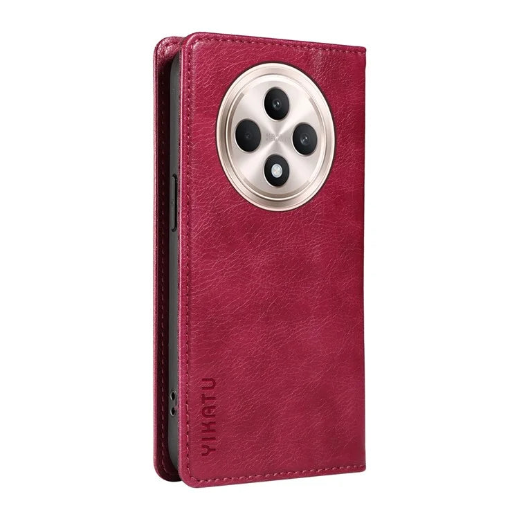 YIKATU YK-006 For Oppo Reno12 F 4G Case Wallet Litchi Grain Leather Phone Cover Magnetic Auto-Absorbed