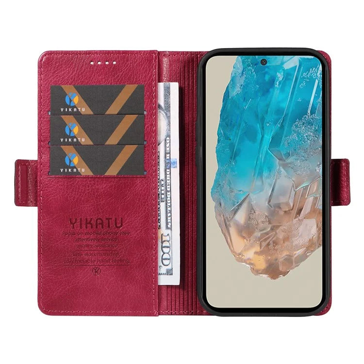 YIKATU YK-007 For Samsung Galaxy M35 5G Case Card Holder Litchi Texture Leather Phone Cover
