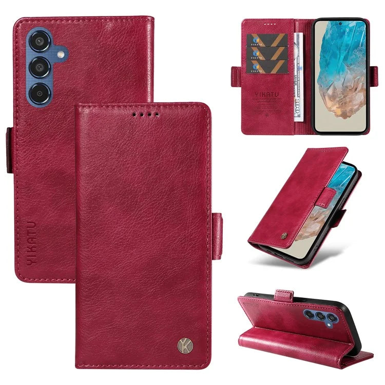YIKATU YK-007 For Samsung Galaxy M35 5G Case Card Holder Litchi Texture Leather Phone Cover