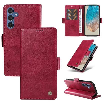 YIKATU YK-007 For Samsung Galaxy M35 5G Case Card Holder Litchi Texture Leather Phone Cover