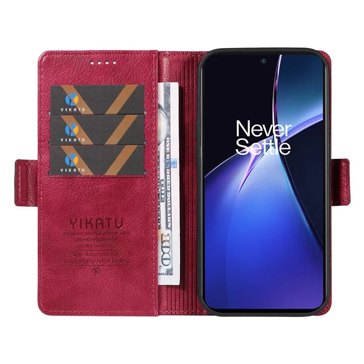 YIKATU YK-007 For OnePlus Nord CE4 Lite 5G / Oppo K12x 5G (China) Wallet Case Litchi Grain Leather Phone Protective Cover