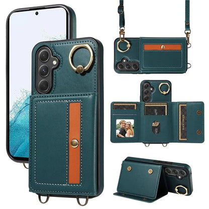 007 For Samsung Galaxy A25 5G (Global) (161.0 X 76.5 X 8.3mm) Case Leather Crossbody Phone Cover Card Holder Kickstand