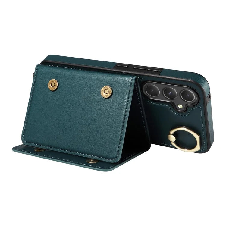 007 For Samsung Galaxy A25 5G (Global) (161.0 X 76.5 X 8.3mm) Case Leather Crossbody Phone Cover Card Holder Kickstand