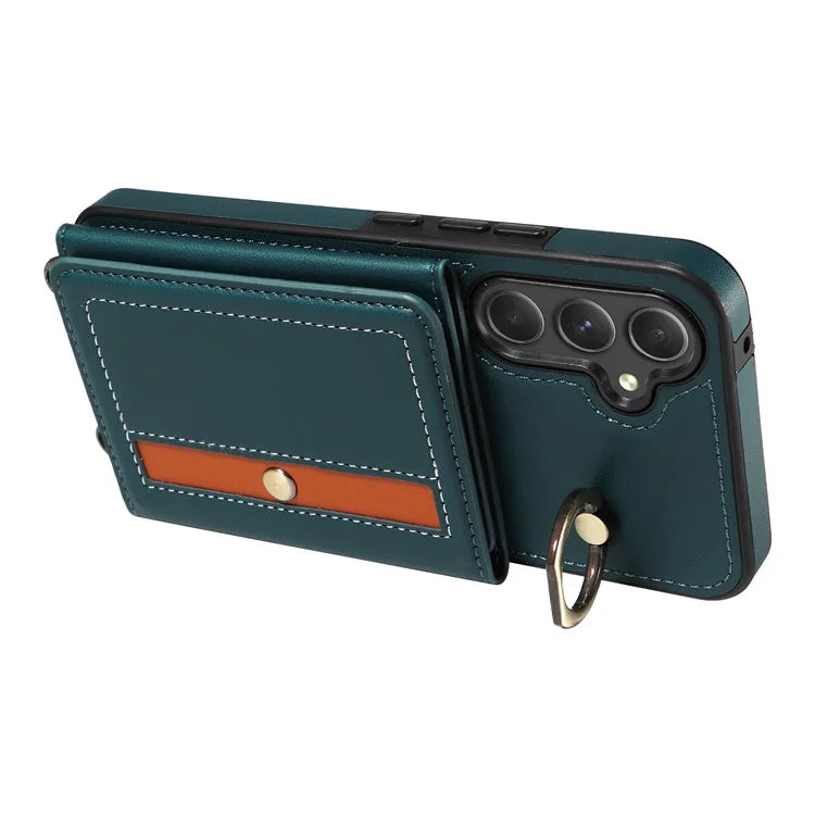 007 For Samsung Galaxy A25 5G (Global) (161.0 X 76.5 X 8.3mm) Case Leather Crossbody Phone Cover Card Holder Kickstand