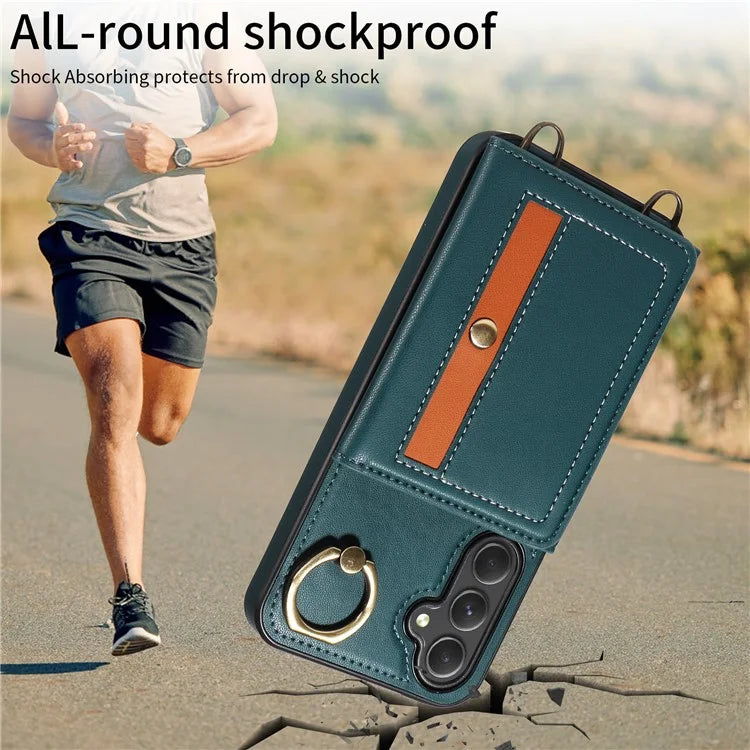 007 For Samsung Galaxy A25 5G (Global) (161.0 X 76.5 X 8.3mm) Case Leather Crossbody Phone Cover Card Holder Kickstand