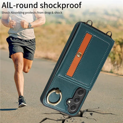 007 For Samsung Galaxy A25 5G (Global) (161.0 X 76.5 X 8.3mm) Case Leather Crossbody Phone Cover Card Holder Kickstand