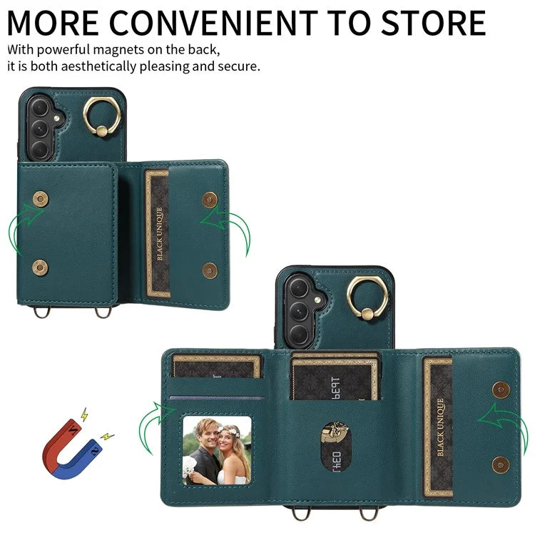 007 For Samsung Galaxy A25 5G (Global) (161.0 X 76.5 X 8.3mm) Case Leather Crossbody Phone Cover Card Holder Kickstand