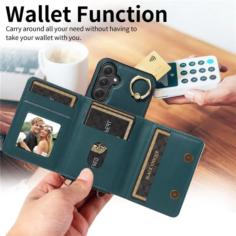 007 For Samsung Galaxy A25 5G (Global) (161.0 X 76.5 X 8.3mm) Case Leather Crossbody Phone Cover Card Holder Kickstand