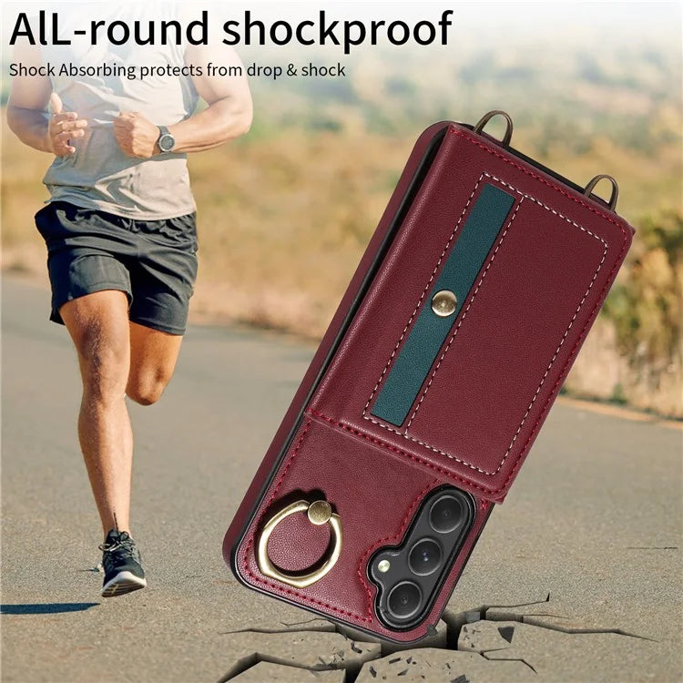 007 For Samsung Galaxy A25 5G (Global) (161.0 X 76.5 X 8.3mm) Case Leather Crossbody Phone Cover Card Holder Kickstand