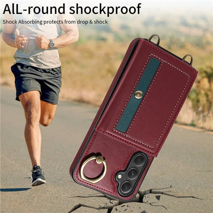 007 For Samsung Galaxy A25 5G (Global) (161.0 X 76.5 X 8.3mm) Case Leather Crossbody Phone Cover Card Holder Kickstand
