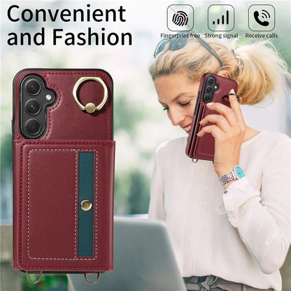 007 For Samsung Galaxy A25 5G (Global) (161.0 X 76.5 X 8.3mm) Case Leather Crossbody Phone Cover Card Holder Kickstand