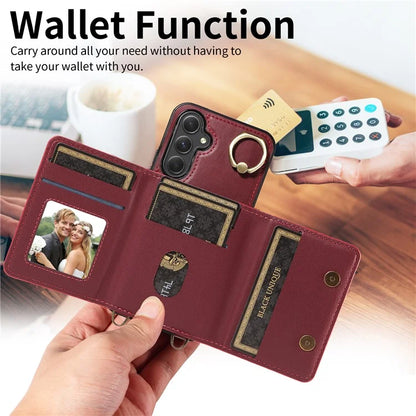 007 For Samsung Galaxy A25 5G (Global) (161.0 X 76.5 X 8.3mm) Case Leather Crossbody Phone Cover Card Holder Kickstand