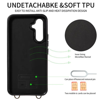 007 For Samsung Galaxy A25 5G (Global) (161.0 X 76.5 X 8.3mm) Case Leather Crossbody Phone Cover Card Holder Kickstand