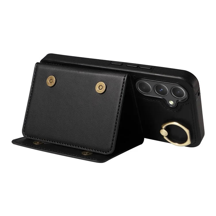 007 For Samsung Galaxy A25 5G (Global) (161.0 X 76.5 X 8.3mm) Case Leather Crossbody Phone Cover Card Holder Kickstand