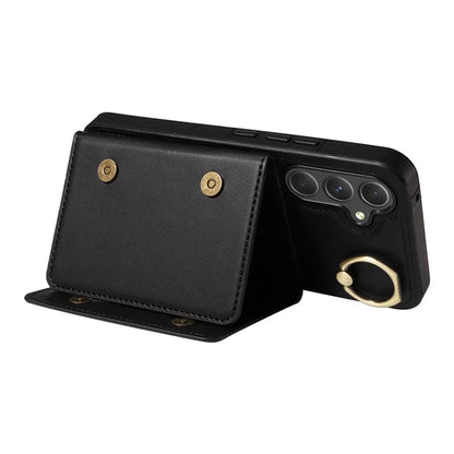 007 For Samsung Galaxy A25 5G (Global) (161.0 X 76.5 X 8.3mm) Case Leather Crossbody Phone Cover Card Holder Kickstand
