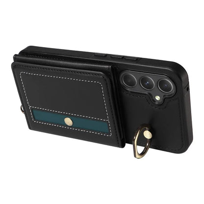 007 For Samsung Galaxy A25 5G (Global) (161.0 X 76.5 X 8.3mm) Case Leather Crossbody Phone Cover Card Holder Kickstand