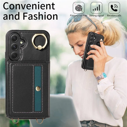 007 For Samsung Galaxy A25 5G (Global) (161.0 X 76.5 X 8.3mm) Case Leather Crossbody Phone Cover Card Holder Kickstand