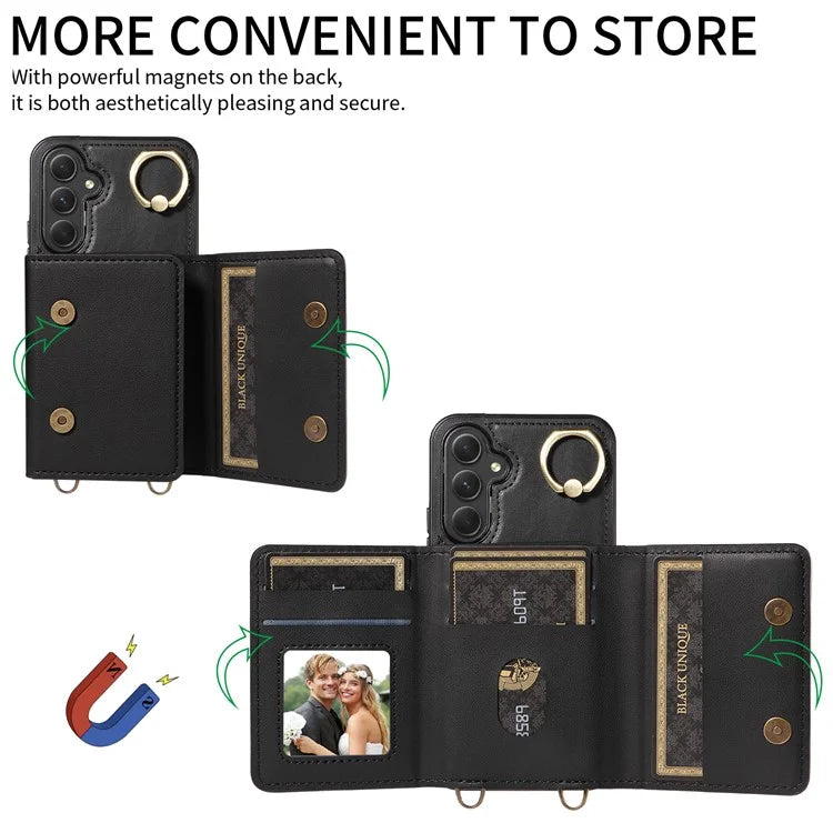 007 For Samsung Galaxy A25 5G (Global) (161.0 X 76.5 X 8.3mm) Case Leather Crossbody Phone Cover Card Holder Kickstand