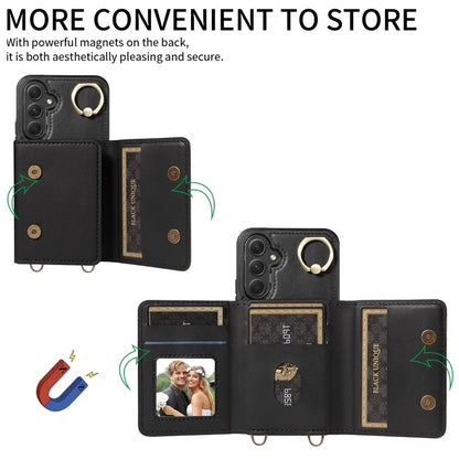 007 For Samsung Galaxy A25 5G (Global) (161.0 X 76.5 X 8.3mm) Case Leather Crossbody Phone Cover Card Holder Kickstand