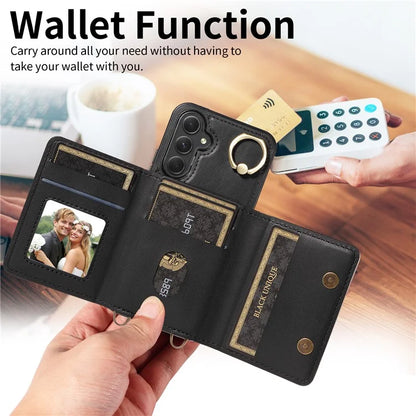 007 For Samsung Galaxy A25 5G (Global) (161.0 X 76.5 X 8.3mm) Case Leather Crossbody Phone Cover Card Holder Kickstand