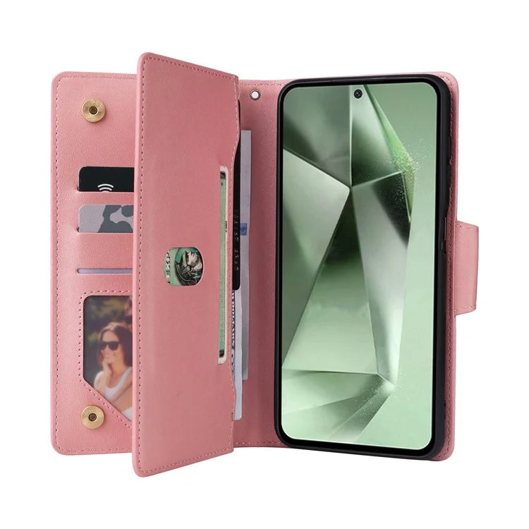 For Samsung Galaxy S24 FE Case Rivet Decor Zipper Pocket Leather Phone Cover