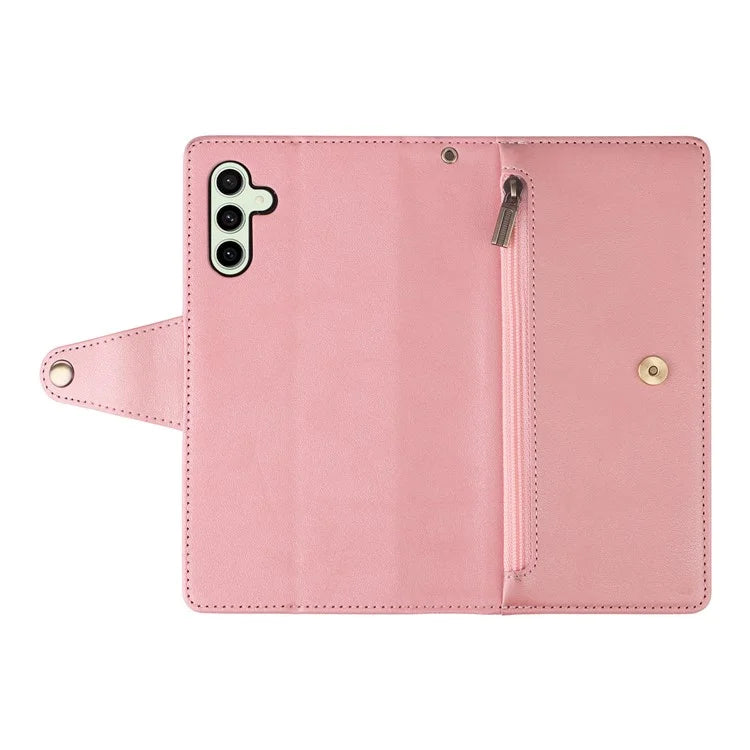 For Samsung Galaxy S24 FE Case Rivet Decor Zipper Pocket Leather Phone Cover
