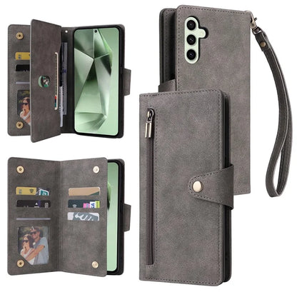 For Samsung Galaxy S24 FE Case Rivet Decor Zipper Pocket Leather Phone Cover