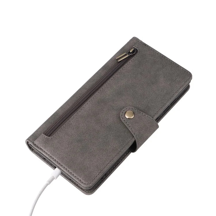 For Samsung Galaxy S24 FE Case Rivet Decor Zipper Pocket Leather Phone Cover