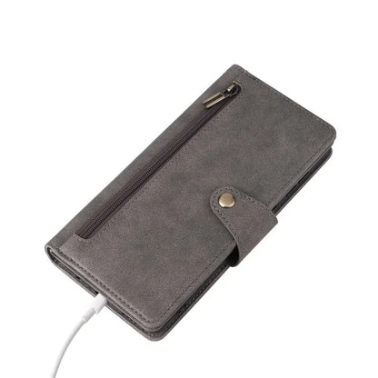 For Samsung Galaxy S24 FE Case Rivet Decor Zipper Pocket Leather Phone Cover