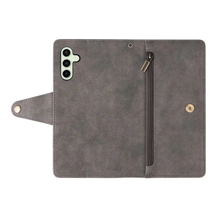 For Samsung Galaxy S24 FE Case Rivet Decor Zipper Pocket Leather Phone Cover