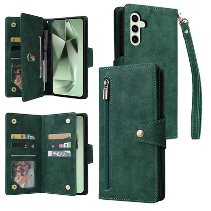 For Samsung Galaxy S24 FE Case Rivet Decor Zipper Pocket Leather Phone Cover