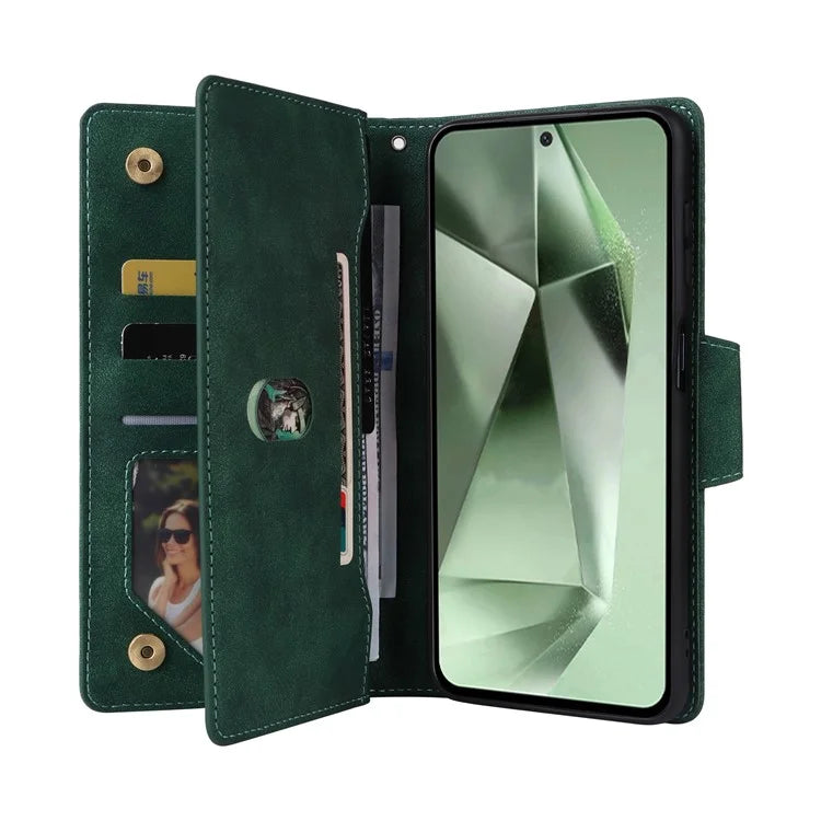 For Samsung Galaxy S24 FE Case Rivet Decor Zipper Pocket Leather Phone Cover