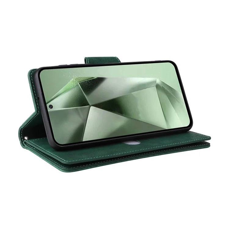 For Samsung Galaxy S24 FE Case Rivet Decor Zipper Pocket Leather Phone Cover
