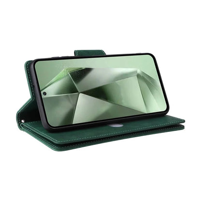 For Samsung Galaxy S24 FE Case Rivet Decor Zipper Pocket Leather Phone Cover