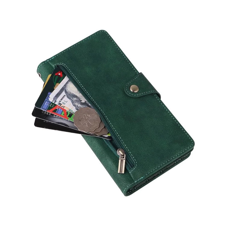 For Samsung Galaxy S24 FE Case Rivet Decor Zipper Pocket Leather Phone Cover