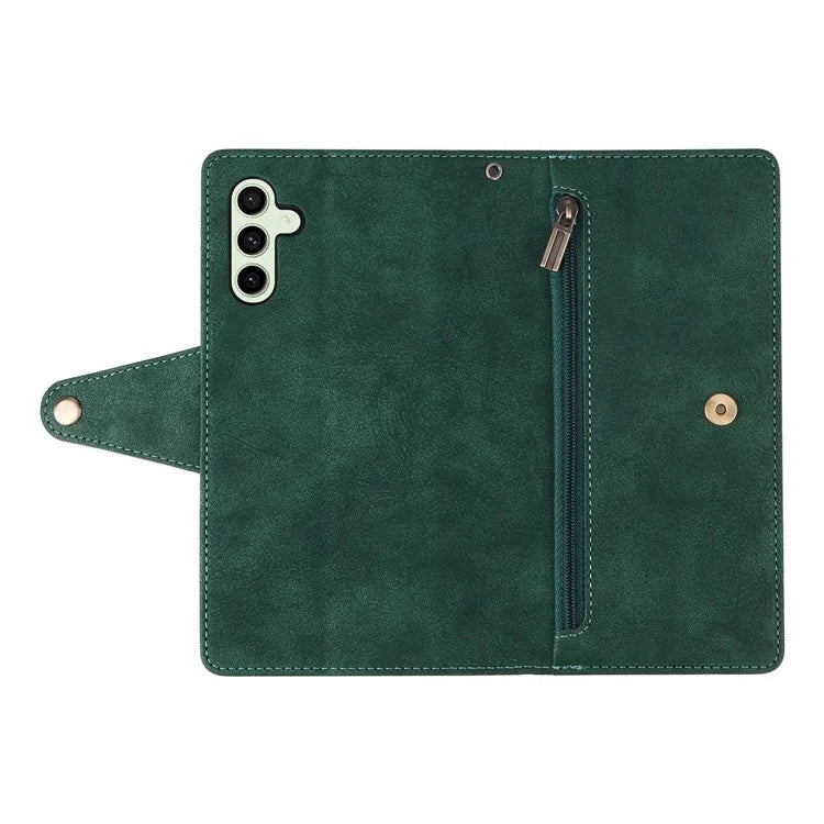 For Samsung Galaxy S24 FE Case Rivet Decor Zipper Pocket Leather Phone Cover