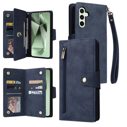 For Samsung Galaxy S24 FE Case Rivet Decor Zipper Pocket Leather Phone Cover