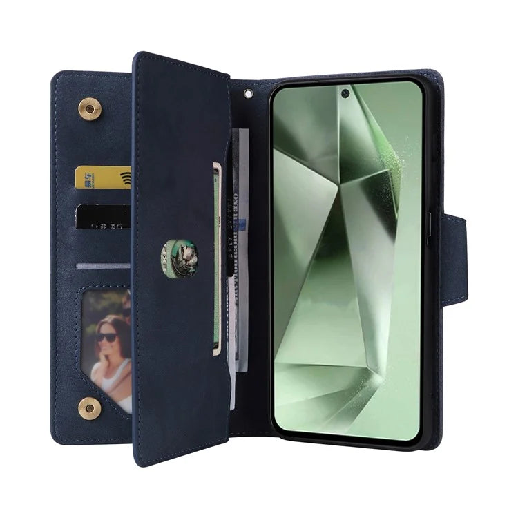 For Samsung Galaxy S24 FE Case Rivet Decor Zipper Pocket Leather Phone Cover