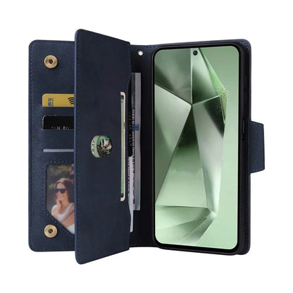 For Samsung Galaxy S24 FE Case Rivet Decor Zipper Pocket Leather Phone Cover