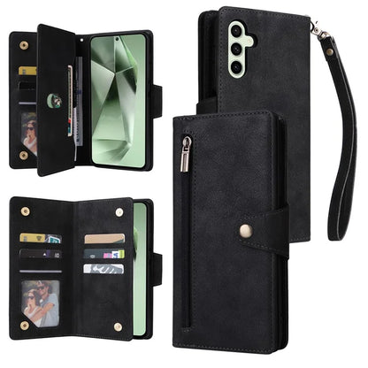 For Samsung Galaxy S24 FE Case Rivet Decor Zipper Pocket Leather Phone Cover