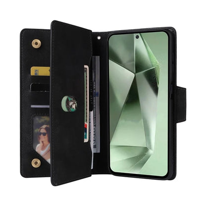 For Samsung Galaxy S24 FE Case Rivet Decor Zipper Pocket Leather Phone Cover