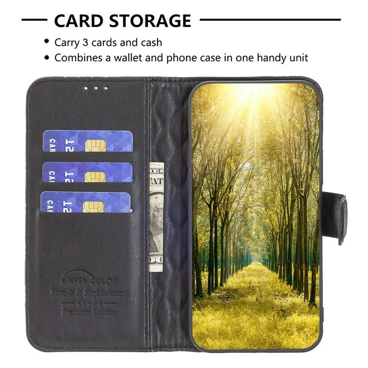 BINFEN COLOR BF Style-14 For Samsung Galaxy A06 Case PU Leather Rhombus Phone Cover