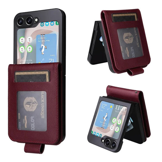 For Samsung Galaxy Z Flip5 5G Case with Strap Card Holder Phone Leather Cover