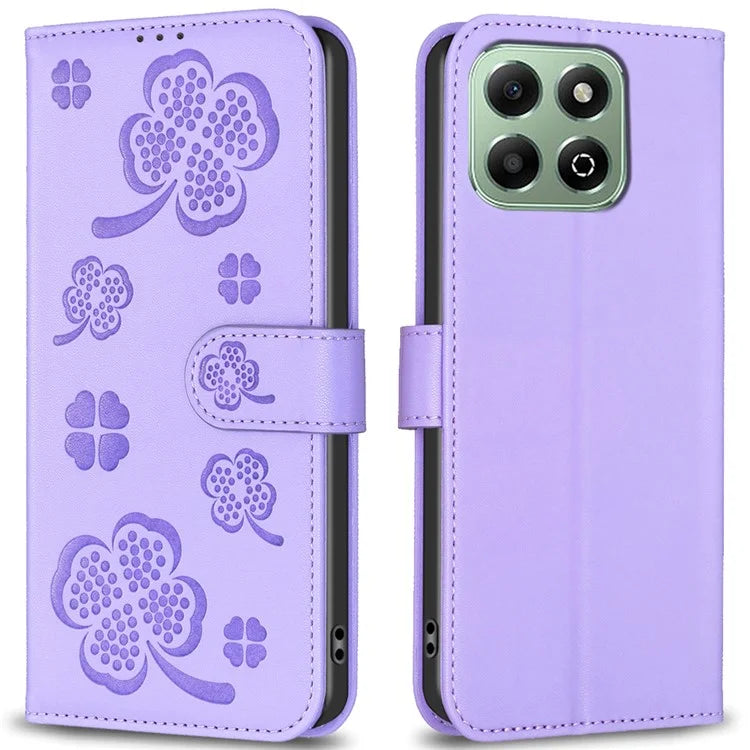 For Honor X6b 4G Wallet Case Clover Pattern PU Leather Flip Phone Cover