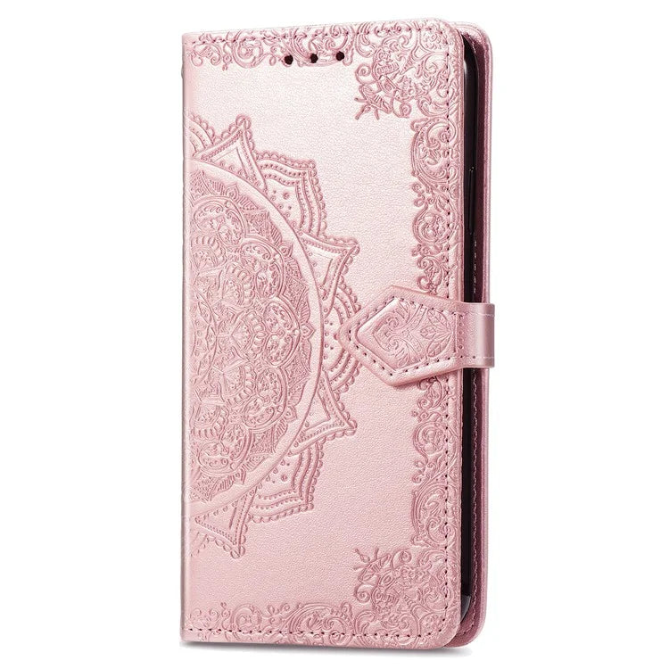 For iPhone 16 Case Embossed Mandala Pattern Leather Phone Cover Wallet Card Slot Holder